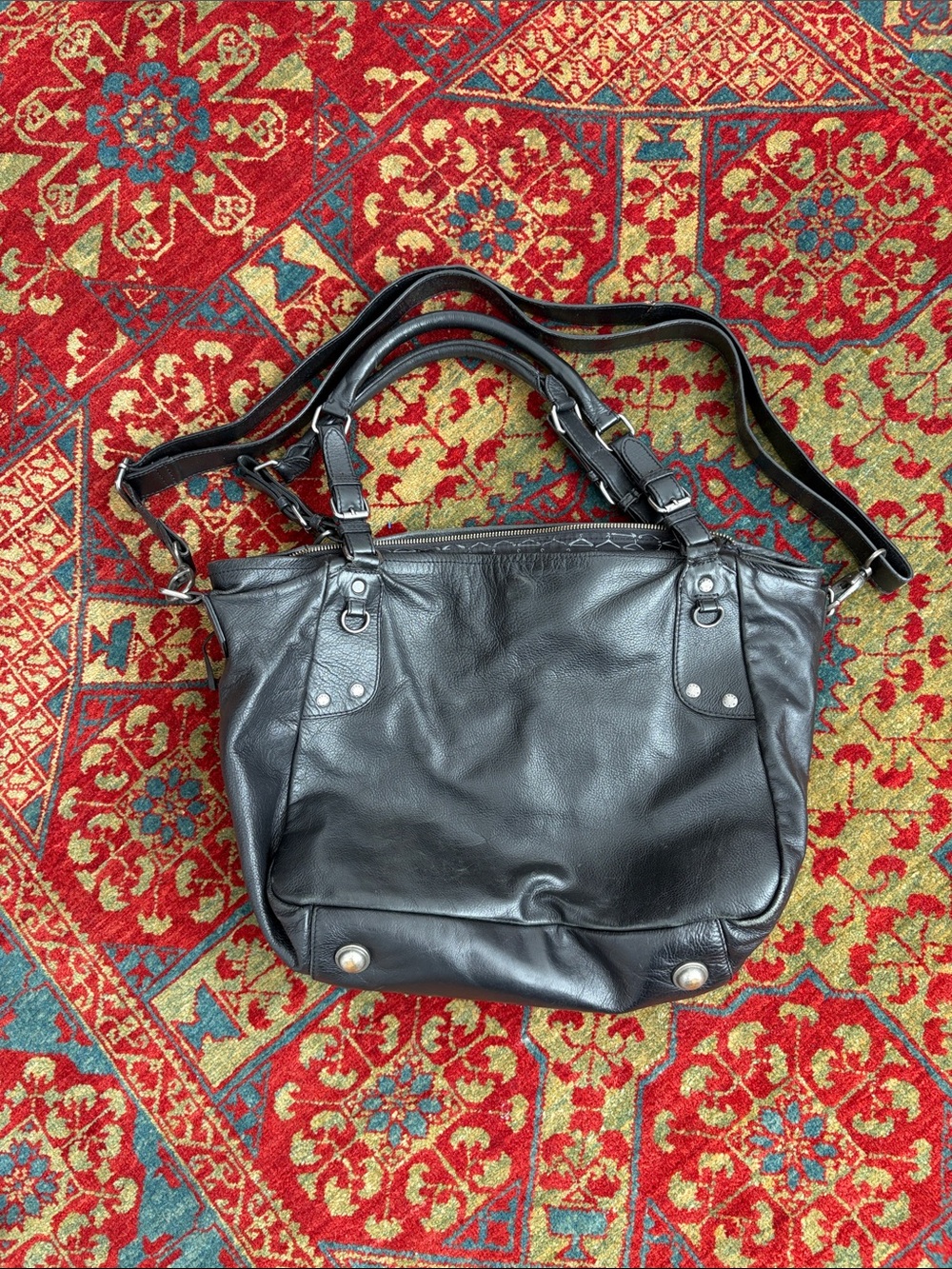 Ikks Black Leather Shoulder Bag with Removable Strap